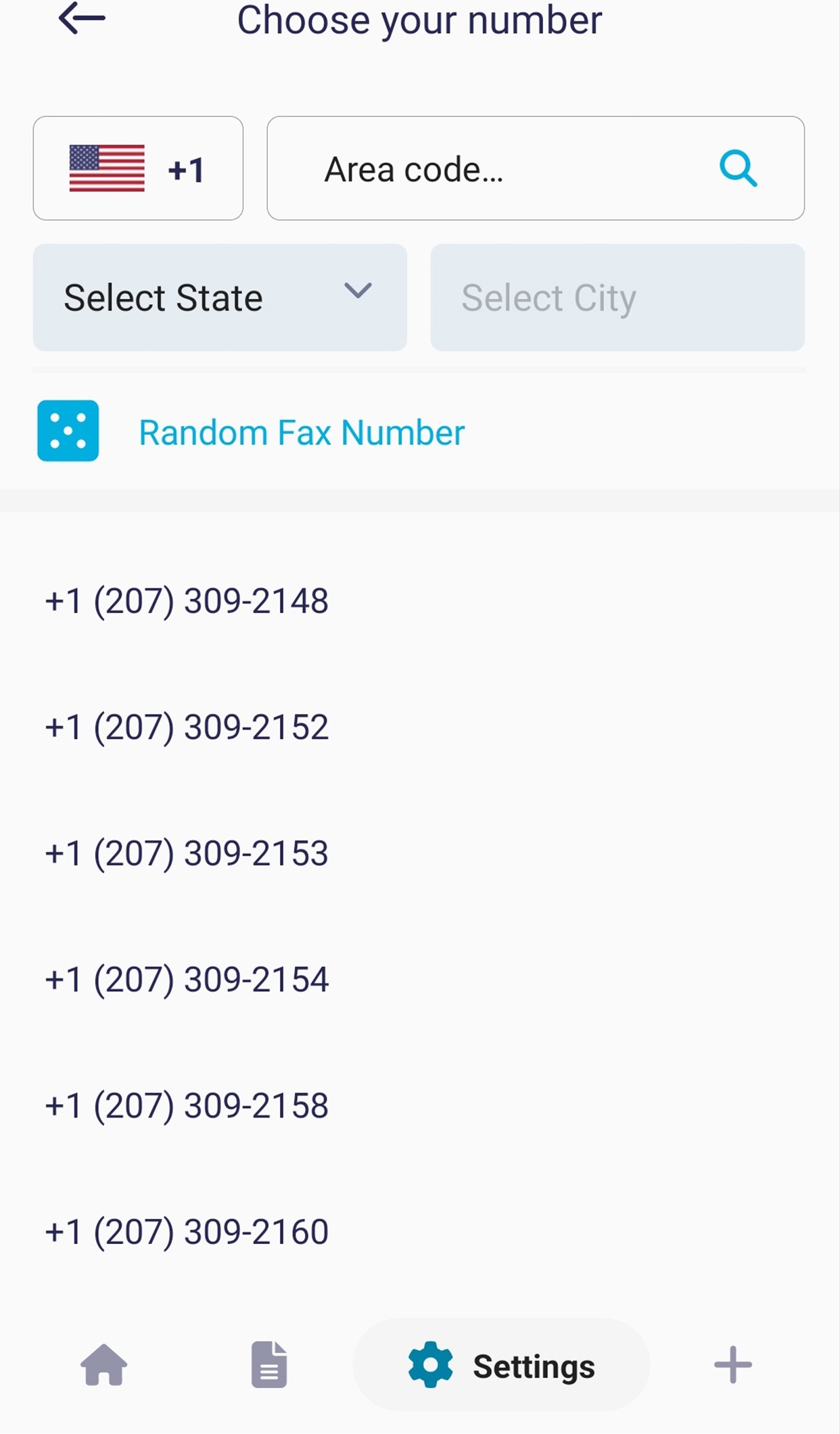 Choose your number - Fax Desk App